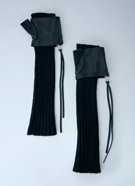 Yohji Yamamoto Long Ribbed Leather Gloves