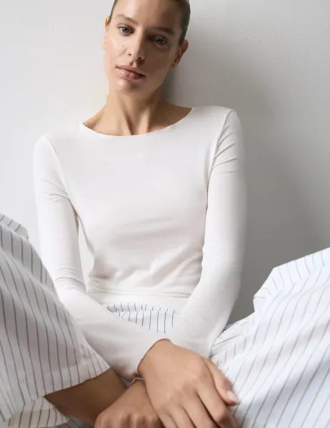 Autograph Pure Cotton Striped Wide Leg Pyjama Bottoms Ivory Mix