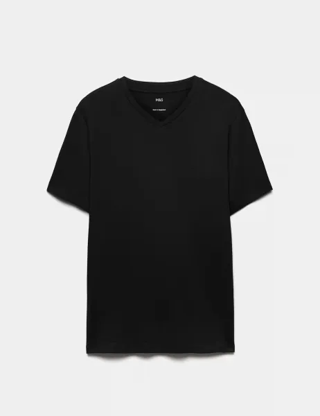 Marks & Spencer Pure Cotton V Neck T-Shirt Black