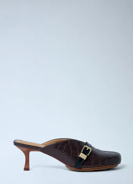 Sue Croc-Embossed Heeled Mules