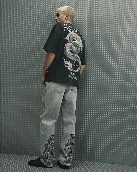 River Island Loose Fit Embroidered Jeans
