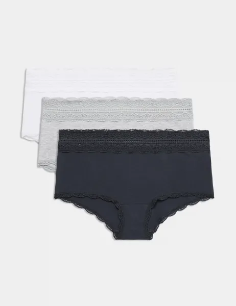 Marks & Spencer 3pk Cotton Rich High Rise Shorts Dark Pewter