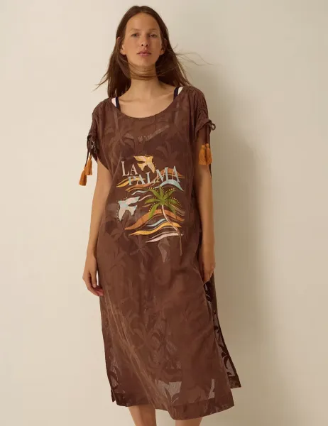 Monsoon Cotton Rich Jacquard Kaftan Brown Mix