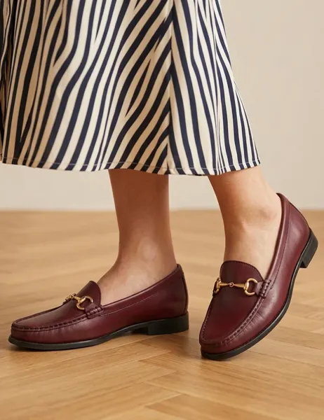 Jones Bootmaker Wide Fit Leather Block Heel Loafers Burgundy