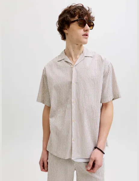 Jack & Jones Regular Fit Seersucker Short Sleeve Shirt Cream Mix