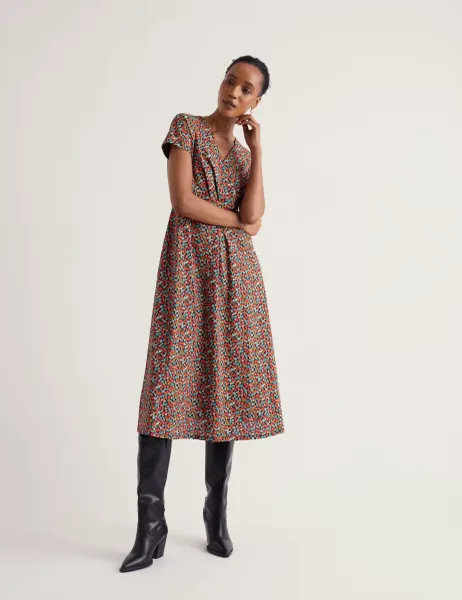 Seasalt Cornwall Pure Cotton Floral V-Neck Midi Wrap Dress Multi