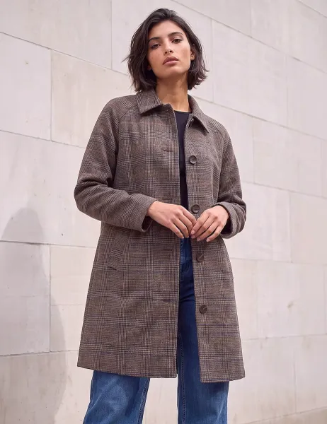 Roman Petite Check Coat Brown Mix