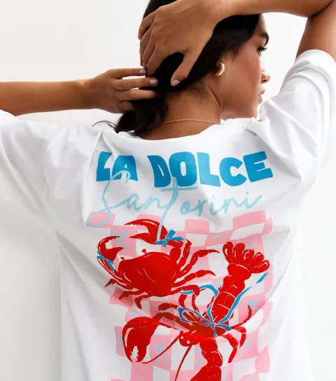 New Look Women's White Oversized Lobster Print -Shirt