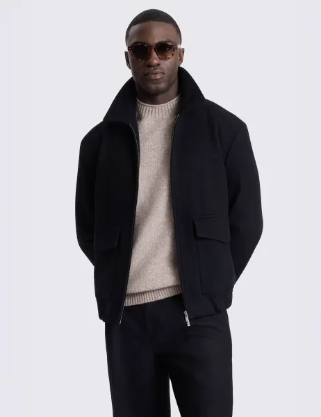 Moss Wool Rich Harrington Jacket Black
