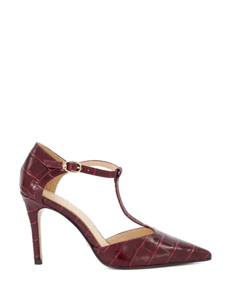 Dune London Leather Ankle Strap Court Shoes Burgundy