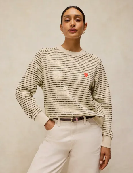 White Stuff Pure Cotton Crew Neck Sweatshirt Ivory Mix