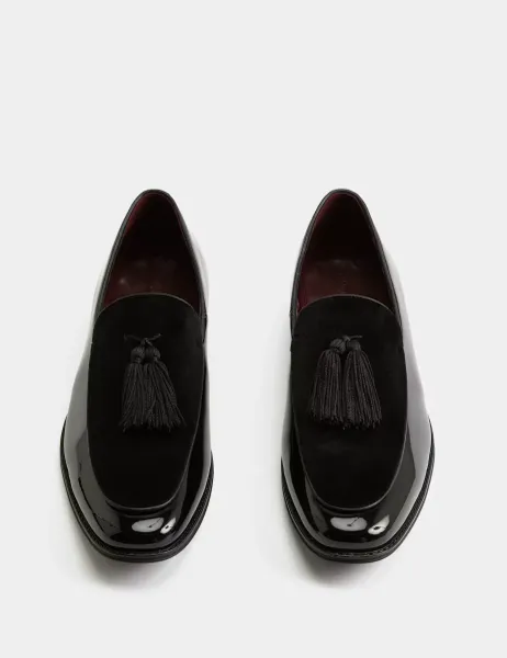 Marks & Spencer Patent Velvet Tassel Loafers Black