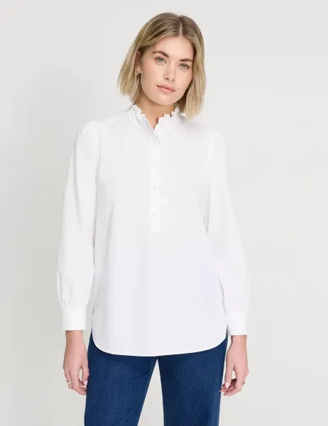 Pure Cotton Frill Detail Shirt White