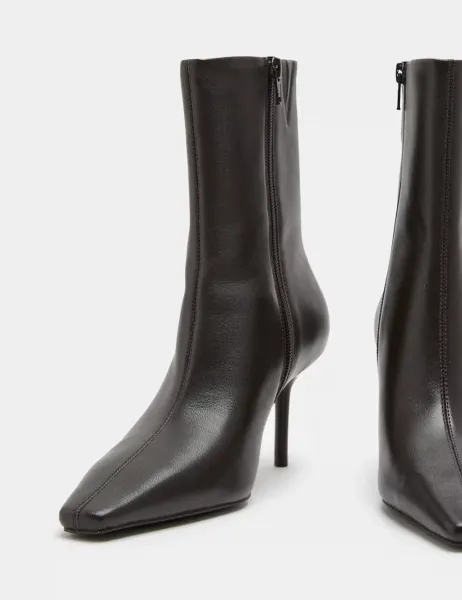 Marks & Spencer Leather Stiletto Heel Chisel Toe Ankle Boots Brown