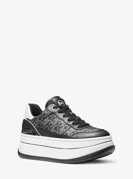 Michael Kors Hayes Metallic Empire Monogram and Leather Trainer