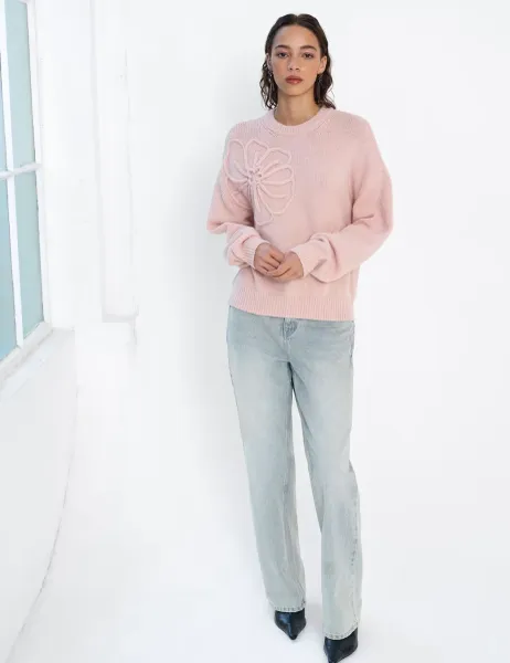French Connection Textured Crew Neck Jumper Pink