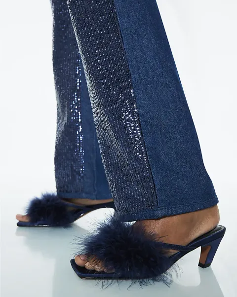 River Island Feather Kitten Heel Mules