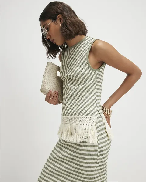 River Island Sleeveless Fringe Striped Tank Top