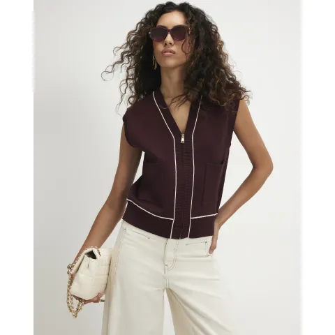 River Island Burgundy Tipped Zip Up Cardigan