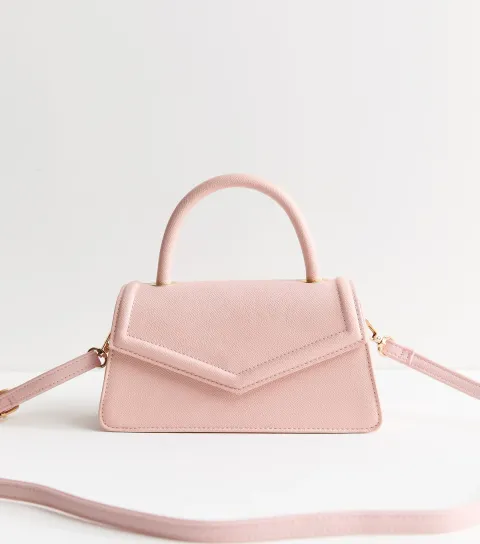 Light Pink Faux Leather Flap Top Handle Bag Vegan