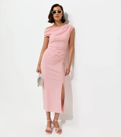 New Look Women's Black Fallen Shoulder Slit Detail Midi Dress
