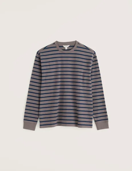 Seasalt Cornwall Organic Cotton Striped Crew Neck Long Sleeve Top Grey Mix