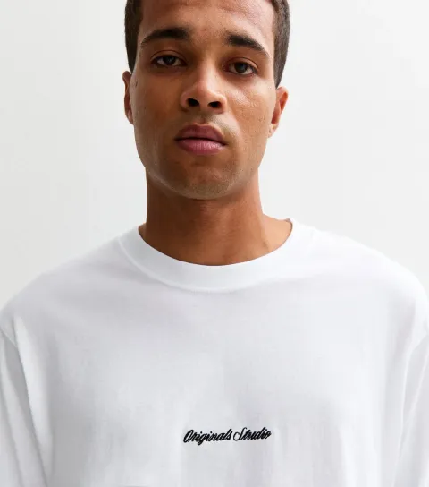 Jack & Jones Women's White Regular Logo Long Sleeve Crew Neck Top