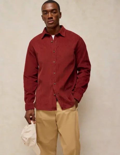 White Stuff Griffin Pure Cotton Corduroy Shirt Dark Red