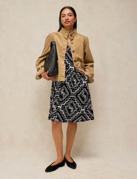 White Stuff Lola Patterned Knee Length Dress With Modal Black Mix