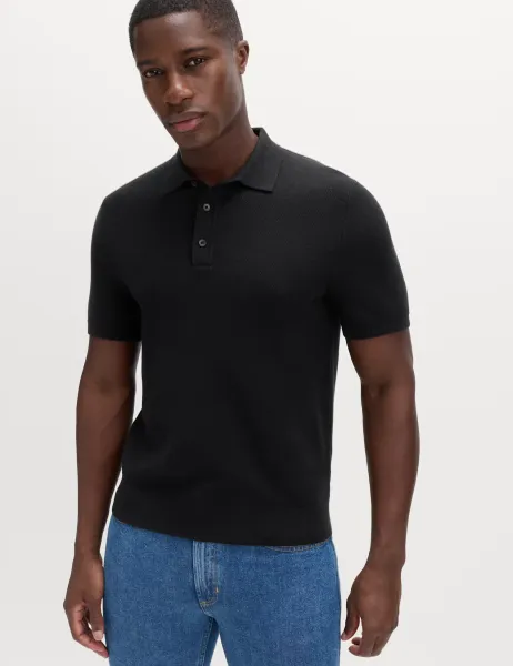 Marks & Spencer Cotton Rich Regular Fit Knitted Polo Shirt Black