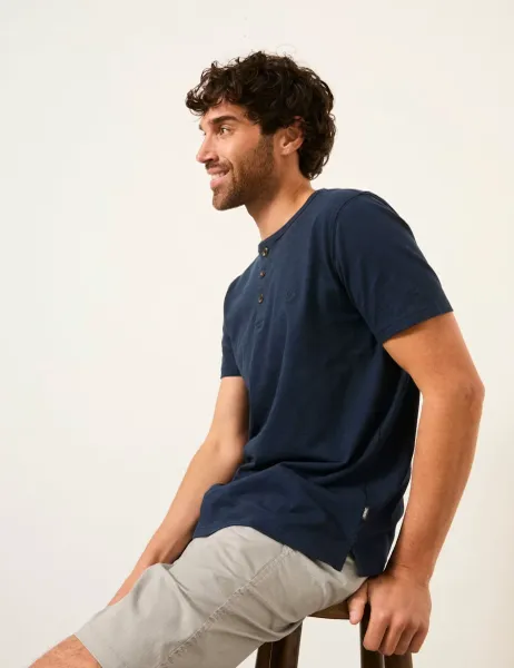 FatFace Pure Cotton Henley T-Shirt Navy