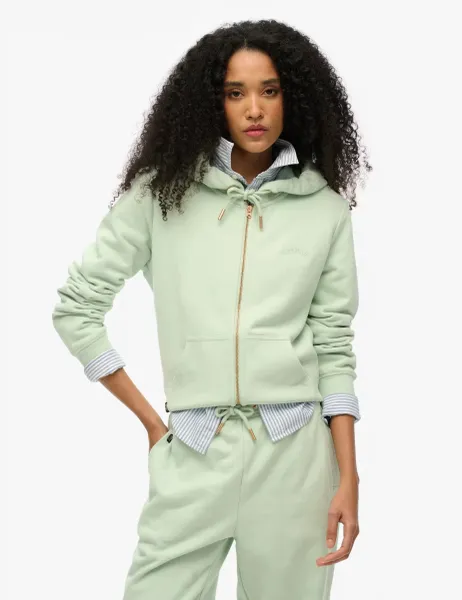 Superdry & Co Cotton Rich Zip Up Embroidered Logo Hoodie Green