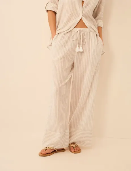 Cotton Rich Sparkly Striped Beach Trousers Gold