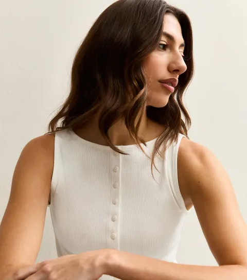 Women's Tall Cream Button Through Tank Top