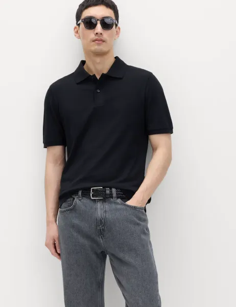 Marks & Spencer Slim Fit Cotton Rich Pique Polo Shirt Black