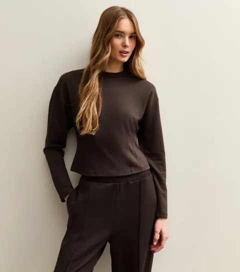 Women's Dark Brown Fitted Barrel Sleeve Sweatshirt