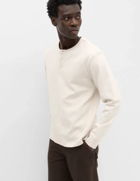 Marks & Spencer Cotton Rich Cosy Long Sleeve Henley Shirt Natural