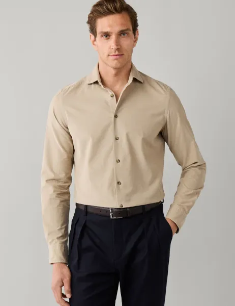Hackett Tailored Fit Pure Cotton Babycord Shirt Beige