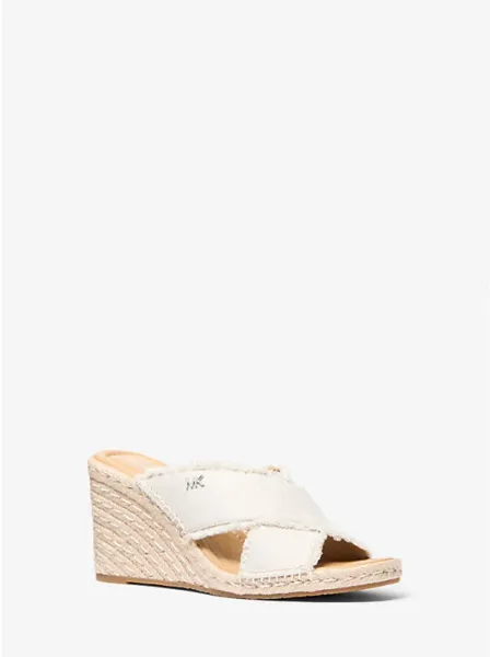 Kenzie Frayed Linen Blend Canvas Wedge Sandal
