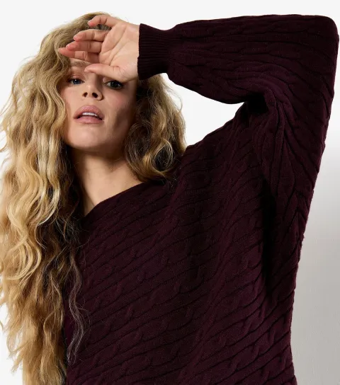 Apricot Women's Dark Burgundy Aran Knit Jumper