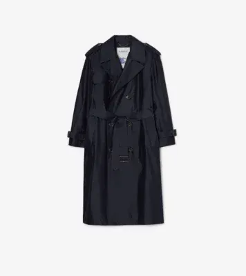 Long Silk Hoxton Trench Coat in Navy