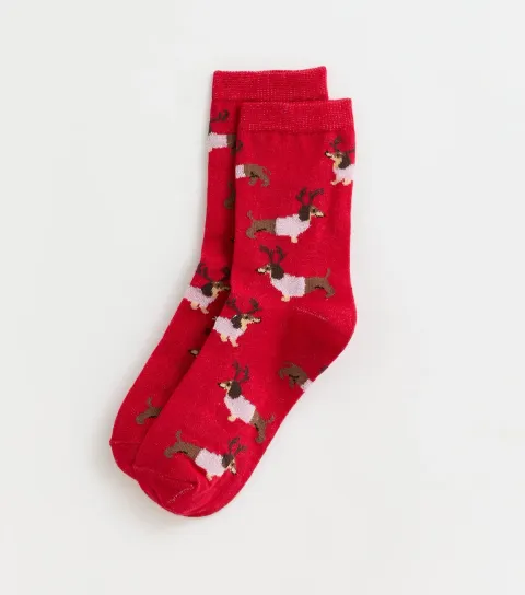 New Look Red Christmas Sausage Dog Socks