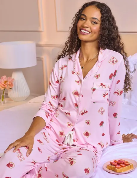 Boux Avenue Modal Rich Strawberry Print Pyjama Set Pink Mix