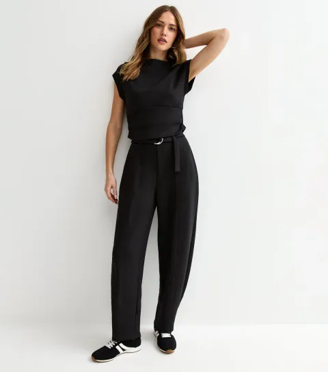 Women's Black Soft Touch D Ring Barrel Leg Joggers