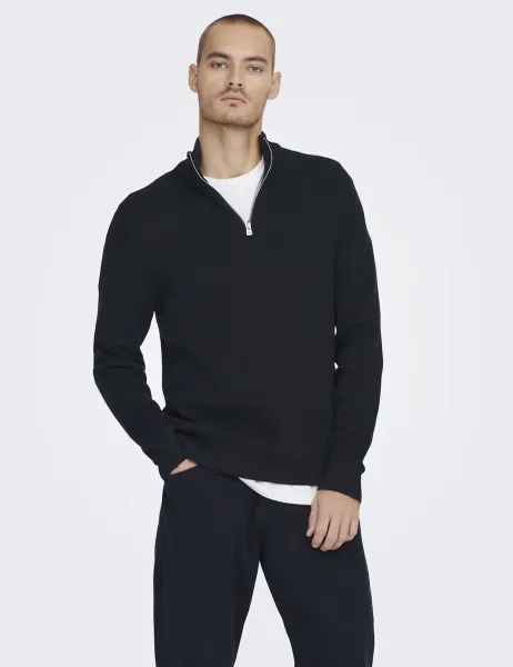 Only & Sons Cotton Rich Half Zip Jumper Navy Mix