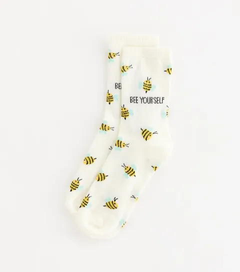 Cream Cotton Rich Bee Yourself Bee Pattern Ankle Socks