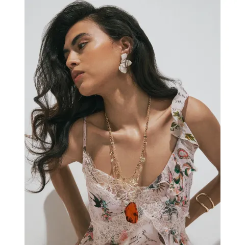 River Island Faux Agate Coin Charm Multirow Necklace