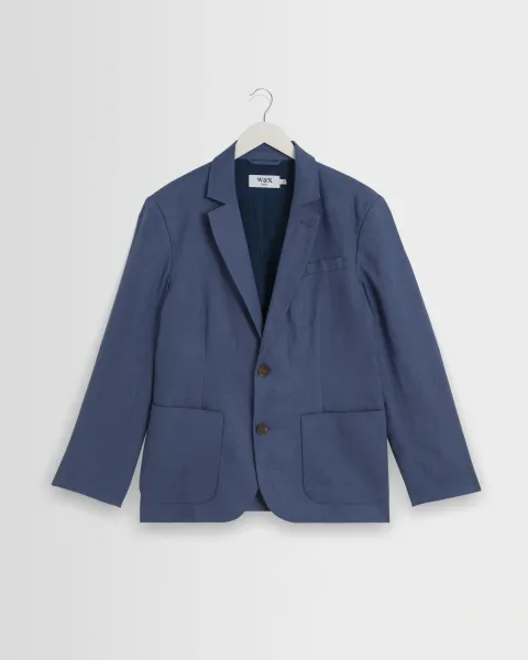Fintry - Mid Blue Linen Single-Breasted Blazer