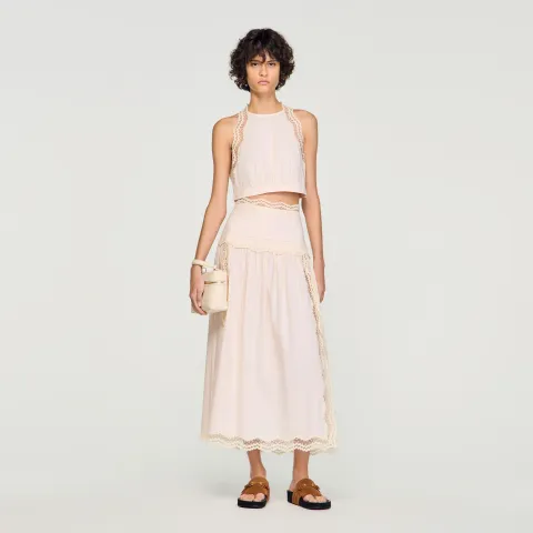 Long cotton skirt with trim