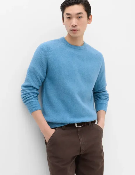 Marks & Spencer Supersoft Crew Neck Jumper with Wool Mid Blue